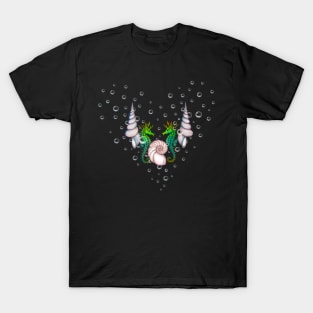 Seahorses and seashells bubble heart T-Shirt